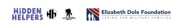 Logos of Hidden Helpers, the Bob Woodruff Foundation, and the Elizabeth Dole Foundation are featured prominently. The Elizabeth Dole Foundation text reads "Caring for Military Families," emphasizing a commitment akin to SEL curriculum in fostering understanding and empathy.