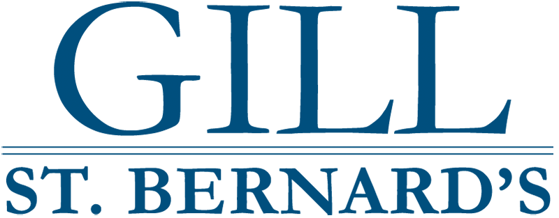 Blue text logo showcasing "GILL" prominently, with "ST. BERNARD'S" beneath in a smaller font, separated by a line. This symbolizes the school's dedication to a robust social emotional learning curriculum, promoting SEL activities and fostering strong student connections.