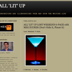 A website page featuring a blog titled "All 'Lit' Up" highlights an exciting blend of refreshing ideas and creativity. It presents an image of a blue cocktail in a martini glass, alongside the ALL 'LIT' UP LOST WEEKEND 6-PACK with MEG ZUCKER. Dive into the vibrant world of SEL curriculum with seamless navigation links and a handy sidebar.