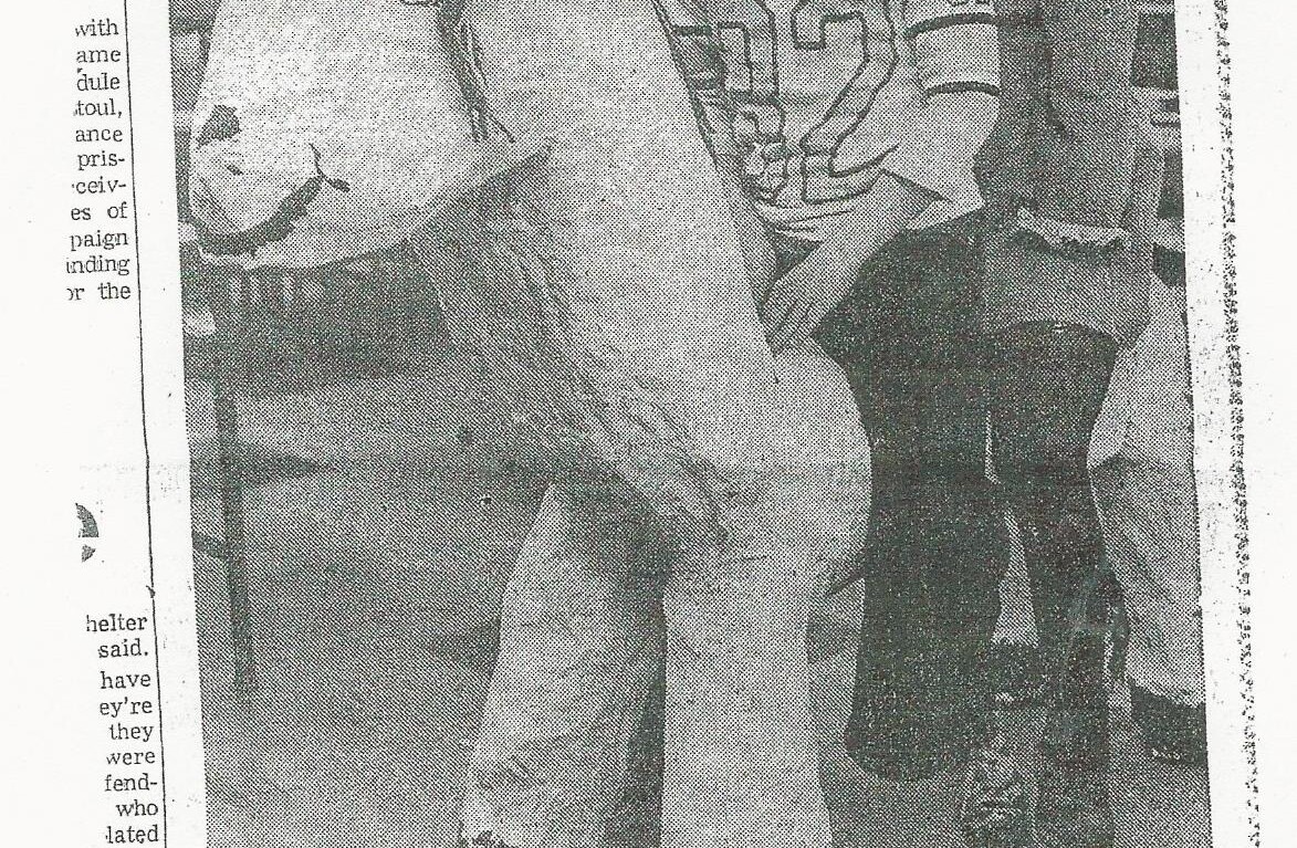 Black and white newspaper clipping featuring two children posing with a large, horse-shaped piñata. The article is titled "Yankee Doodle Dollies" and discusses a school activity celebrating America's Bicentennial with paper-mâché animals, integrating social emotional learning activities.