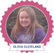 A girl with long blonde hair, wearing a purple sweater, smiles at the camera. The image, perfect for inclusion in SEL activities or a get to know you session, is framed by a pink scalloped border. The name "Olivia Cleveland" is elegantly displayed at the bottom.