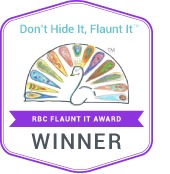 Logo of the RBC Flaunt It Award featuring a stylized peacock with multicolored feathers, embodying themes found in SEL activities. The text says "Don't Hide It, Flaunt It" and "WINNER" on a purple ribbon.