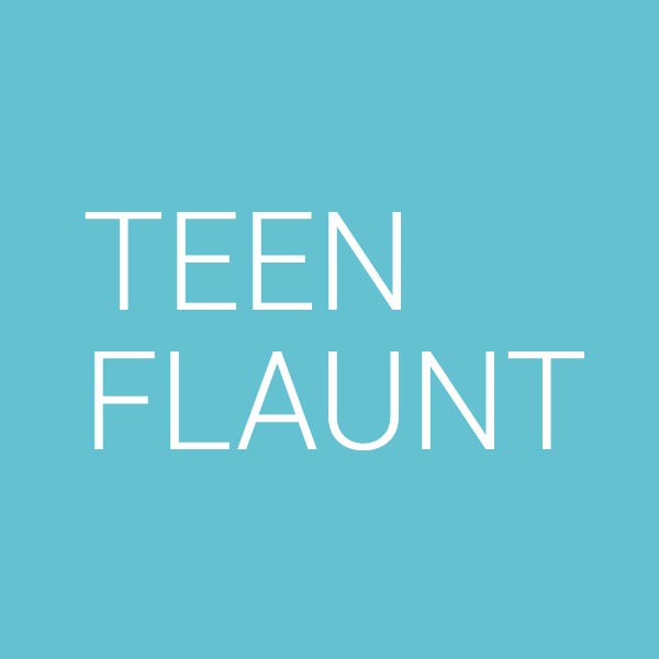 The image showcases the words "TEEN FLAUNT" in bold white letters on a turquoise background, embodying themes from social emotional learning curriculum that empowers youth.